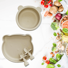 Load image into Gallery viewer, Sleepytot Teddy Silicone Suction Feeding Set -Plate, Bowl &amp; Cutlery
