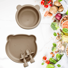 Load image into Gallery viewer, Sleepytot Teddy Silicone Suction Feeding Set -Plate, Bowl &amp; Cutlery
